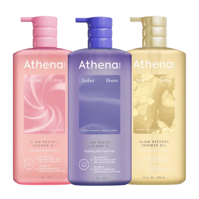 Glow Restore Shower Oil Trio J4 Almond Creme, Amber Hours, Salted Sunset
